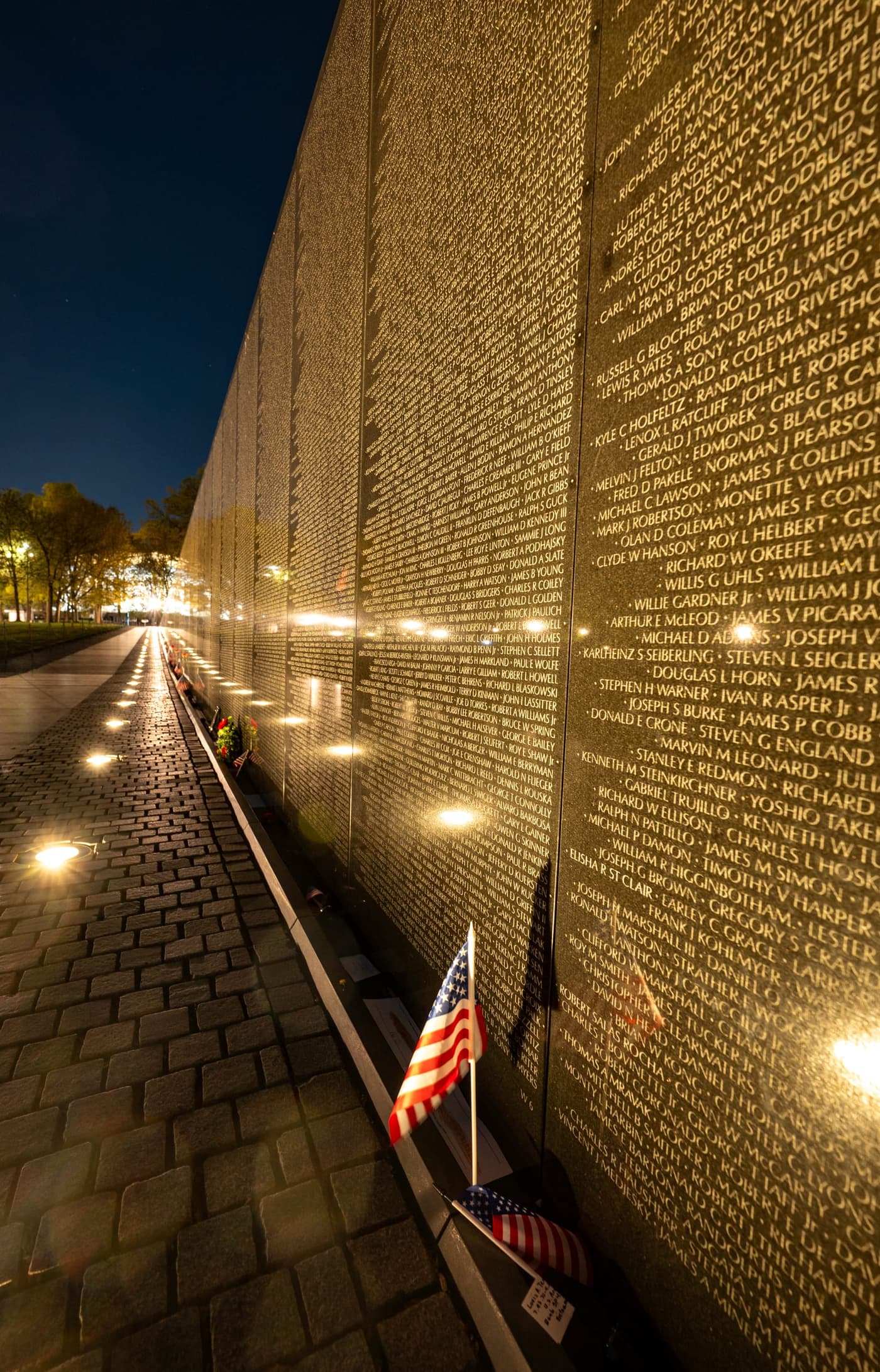 memorial wall names and flag