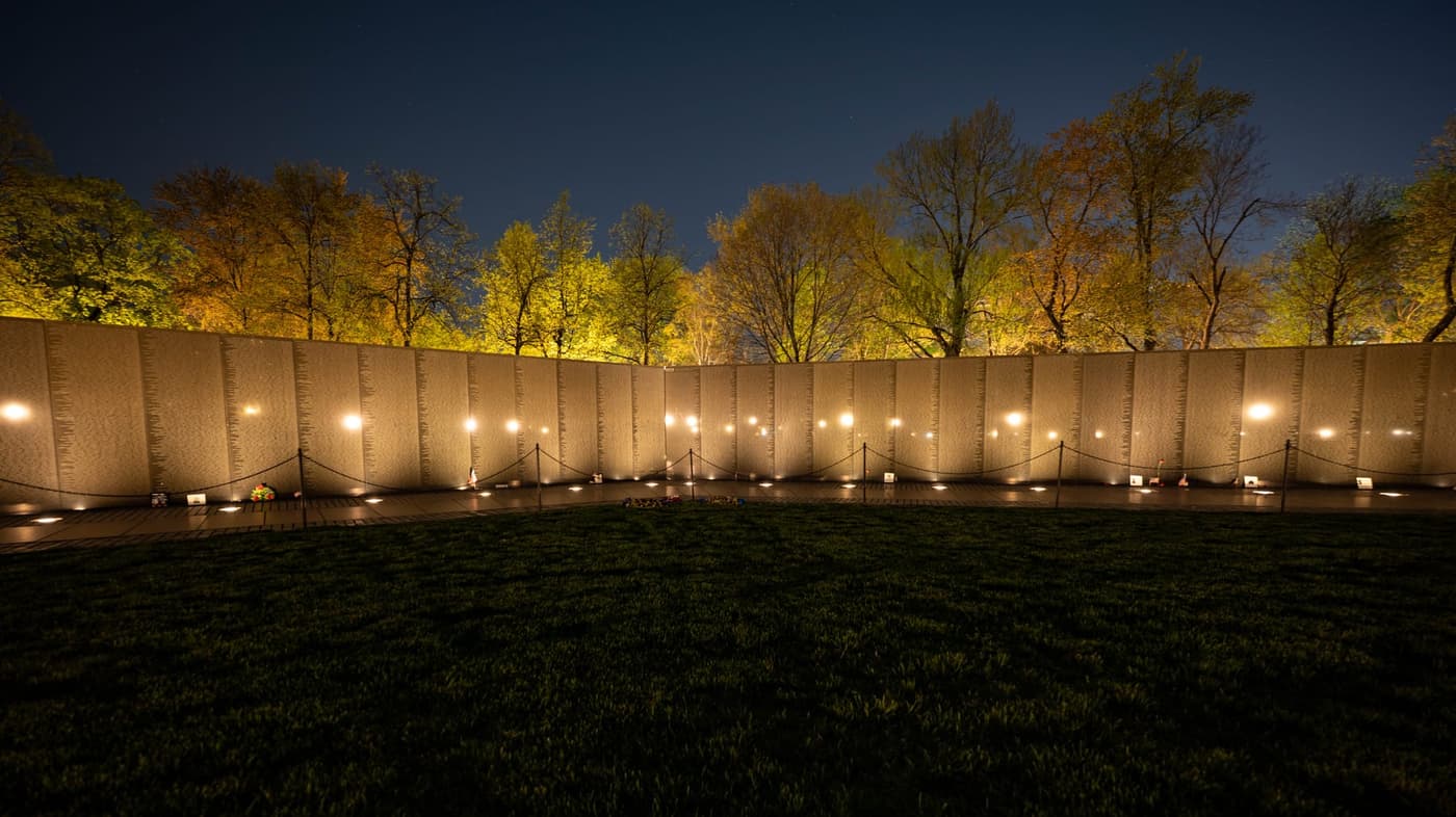 memorial wall wide view at night